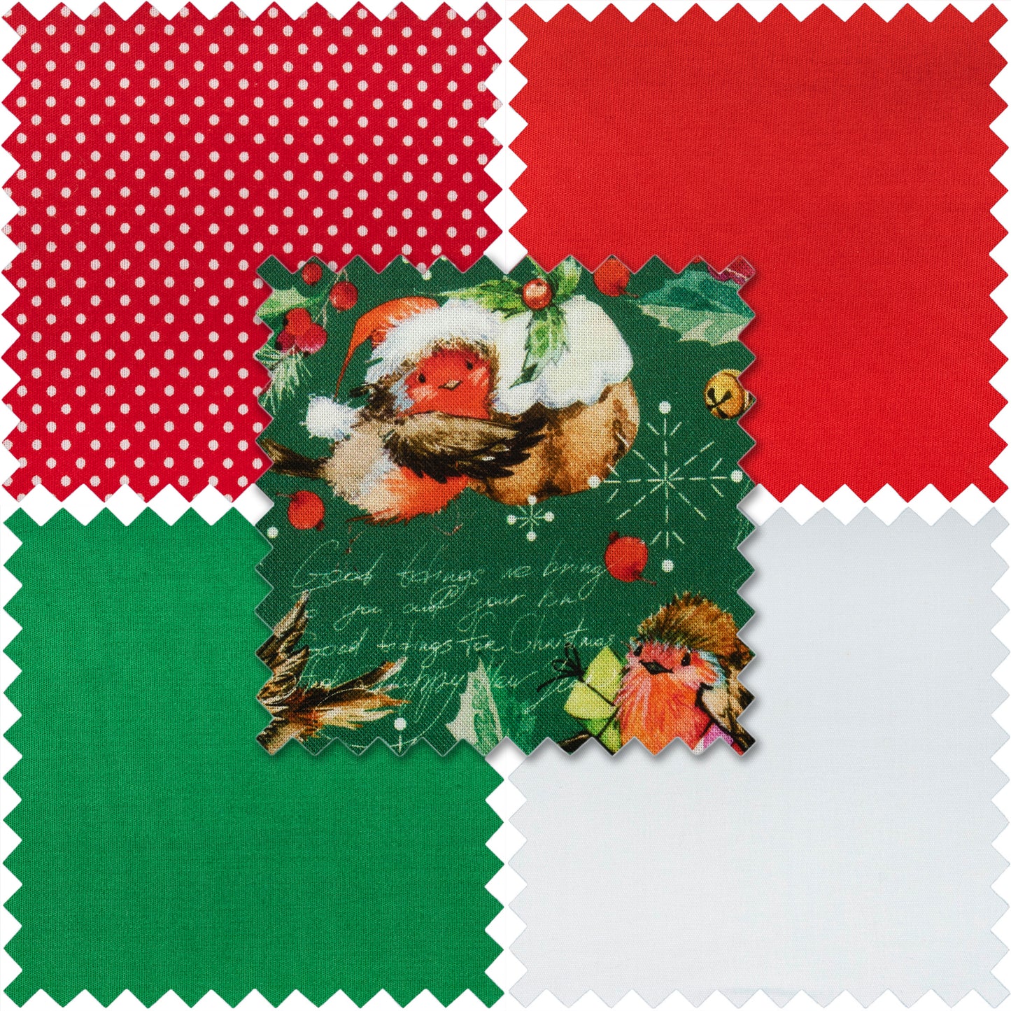 Fat Quarters: Green Robins: Bundle of 5