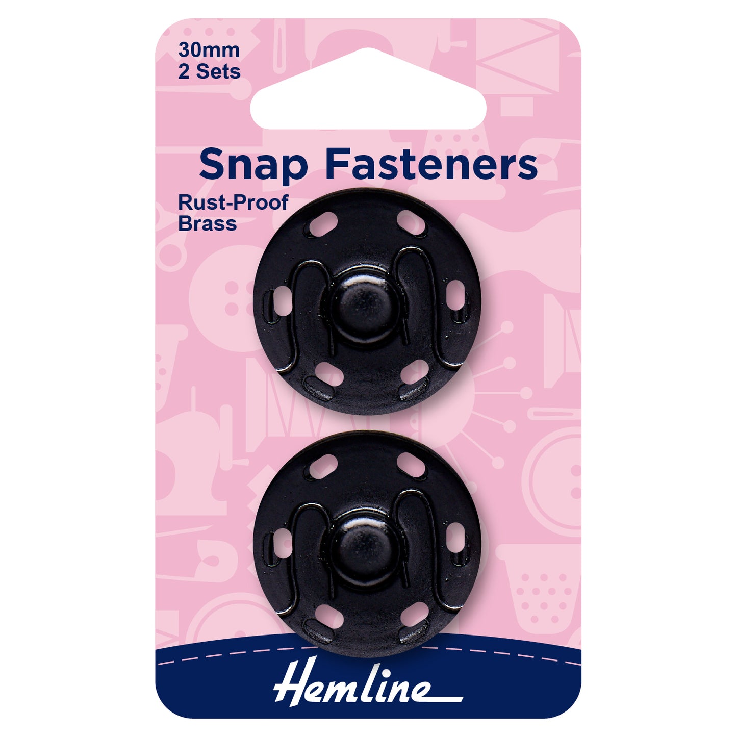 Snaps Fasteners: Sew-On: Black: 30mm: Pack of 2