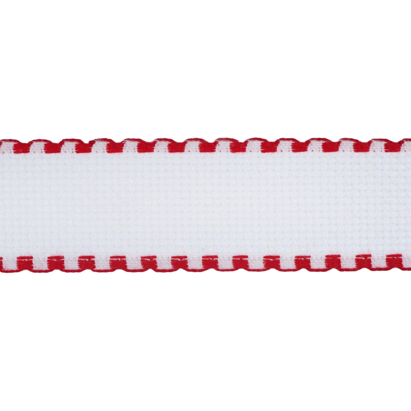 Needlecraft Fabric: Aida Band: 16 Count: White and Red Edging