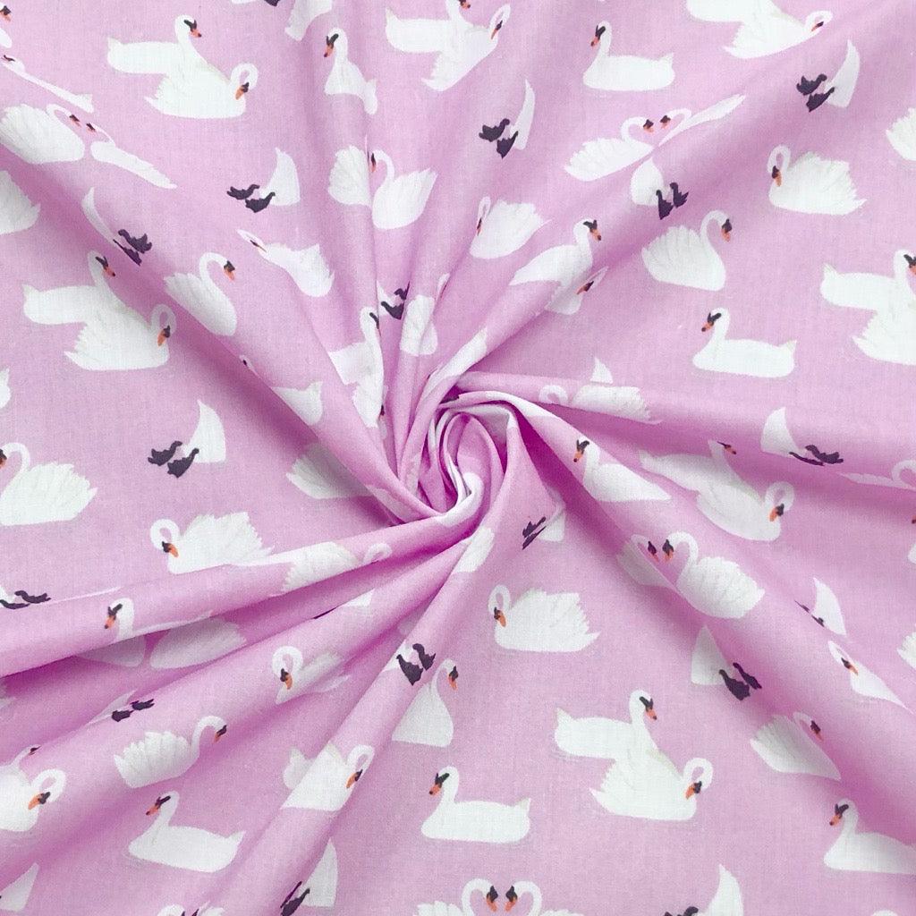 White Swans Polycotton Fabric