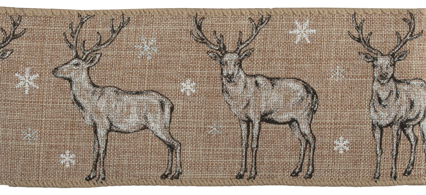 Christmas Premium Wire Edge Ribbon: Reindeer: 1 Metre