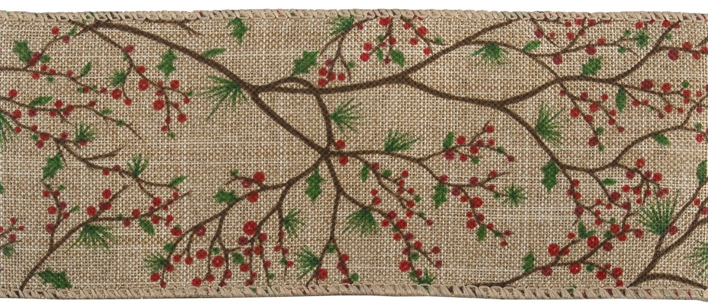 Christmas Premium Wire Edge Ribbon: Berries: 1 Metre