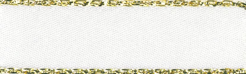 Ribbon: Metallic Edge Satin: Gold: White: 1 Metre