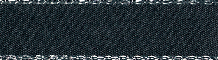 Ribbon: Metallic Edge Satin: Silver: Black: 1 Metre