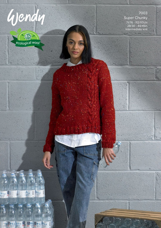 Wendy Ecological Wool Knitting Pattern 7003 - Ladies jumper in Super Chunky