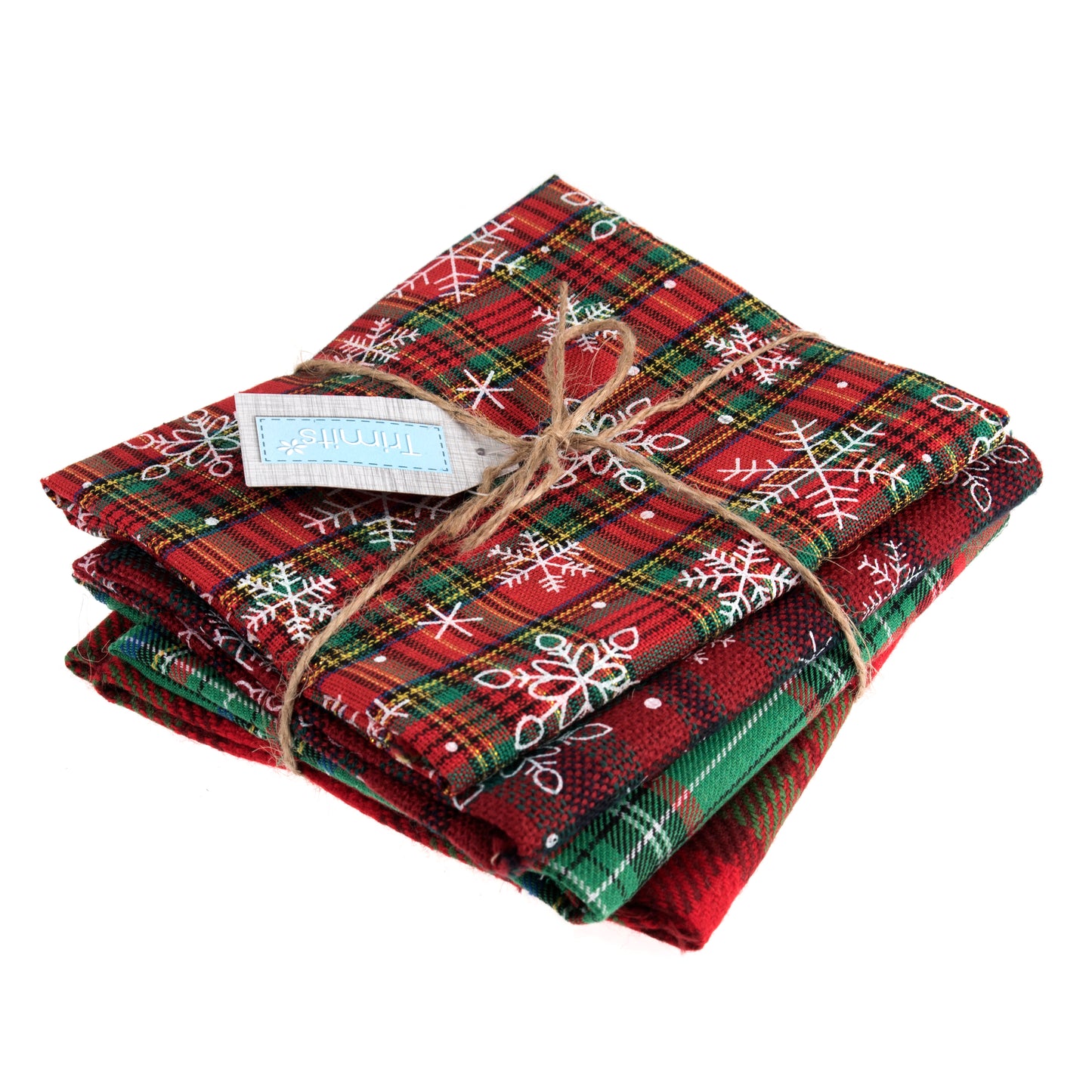 Fat Quarters: Printed Christmas Tartan: Greens: Bundle of 4