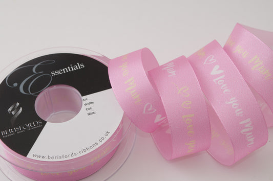 Ribbon: Love You Mum: Pink: 1 Metre