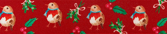 Ribbon: Little Robin: 25mm: White/Red: 1 metre