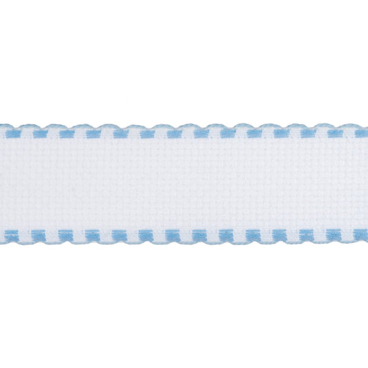 Needlecraft Fabric: Aida Band: 16 Count: White and Sky Blue Edging