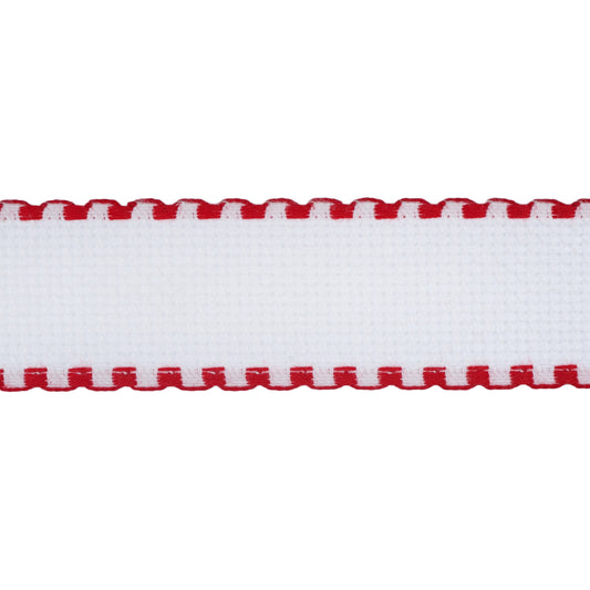 Needlecraft Fabric: Aida Band: 16 Count: White and Red Edging
