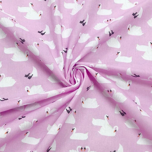 White Swans Polycotton Fabric