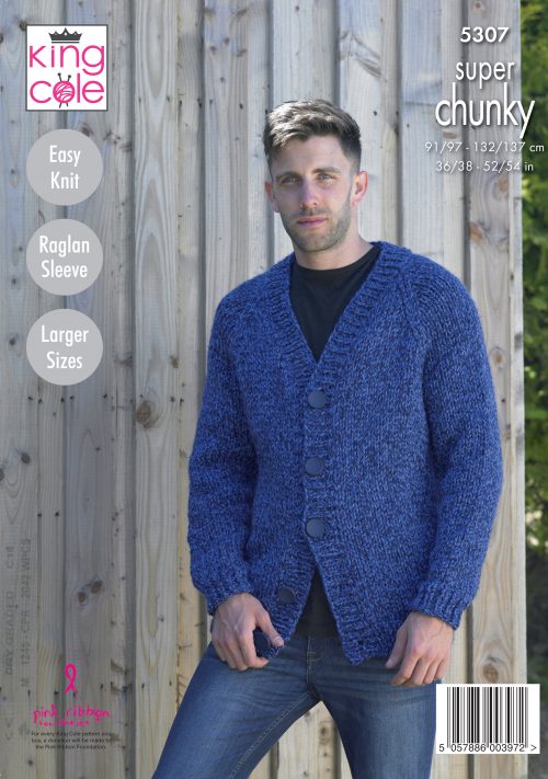 King Cole Pattern 5307 V Neck Cardigan & Sweater Knitted in Big Value Super Chunky Stormy