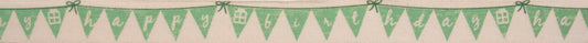 Ribbon: Natural: Happy Birthday Bunting: Green: 5m x 15mm Reel