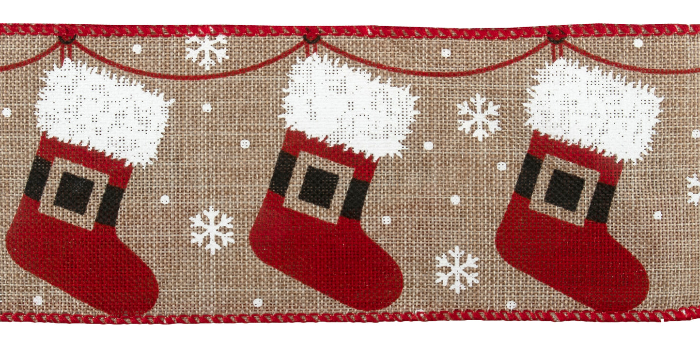 Christmas Premium Wire Edge Ribbon: Stockings: 1 Metre