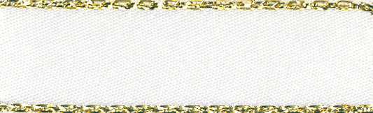 Ribbon: Metallic Edge Satin: Gold: White: 1 Metre