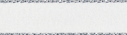 Ribbon: Metallic Edge Satin: Silver: White: 1 Metre