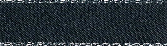 Ribbon: Metallic Edge Satin: Silver: Black: 1 Metre