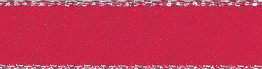 Ribbon: Metallic Edge Satin: Silver: Red: 1 Metre