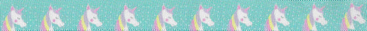 Ribbon: Starry Unicorn: Teal: 1 Metre