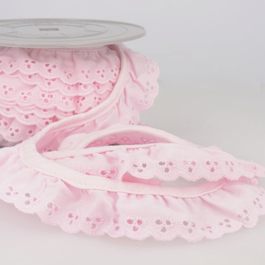 Trim: Lace: Broderie Anglaise: Frilled: Pink: 1 Metre