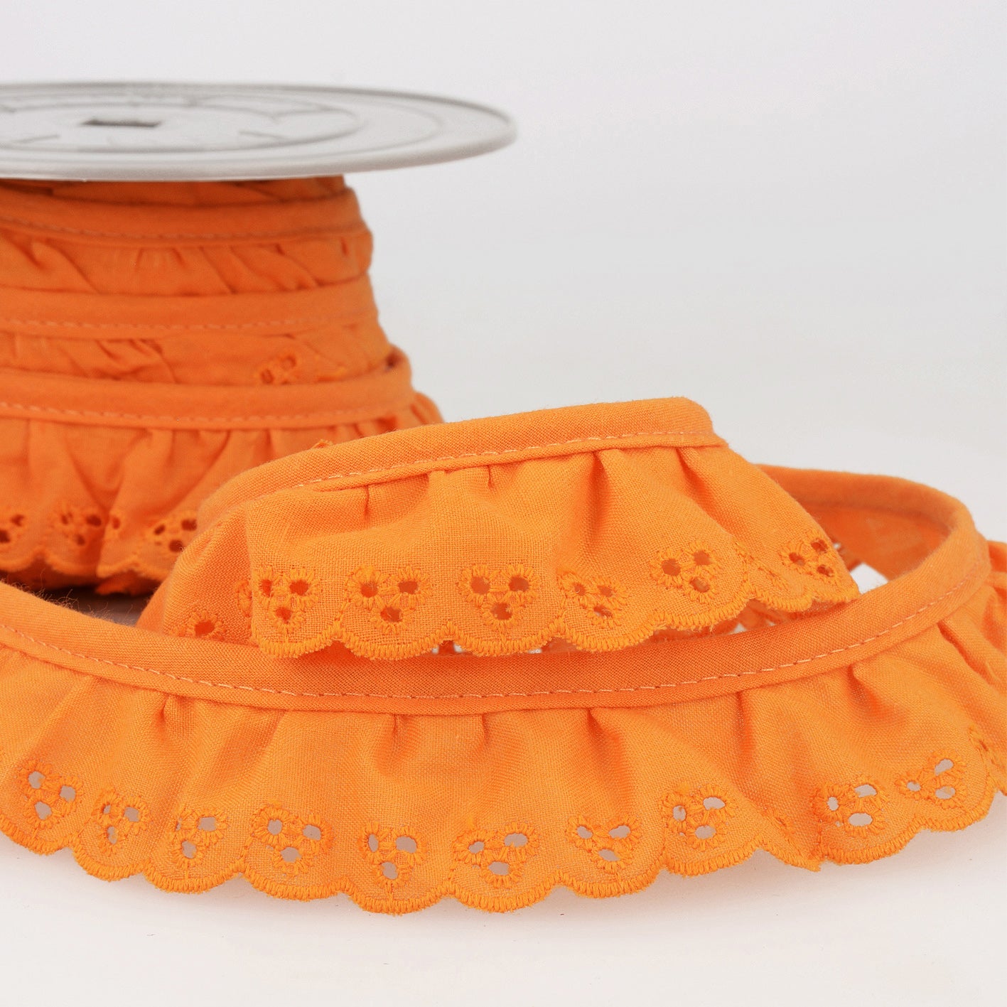 Trim: Lace: Broderie Anglaise: Frilled: Orange: 1 Metre