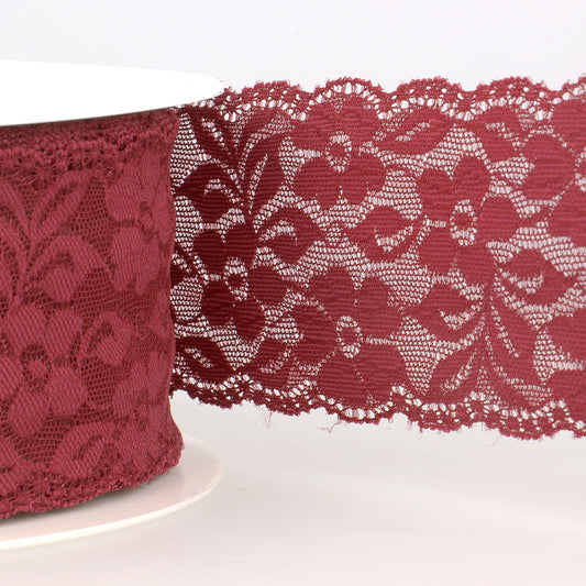 Trim: Lace: Elastic: Burgundy: 1 Metre