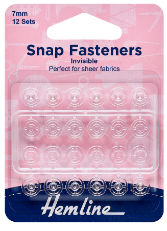 Snap Fasteners: Sew-on: Clear (Invisible): 7mm: Pack of 12