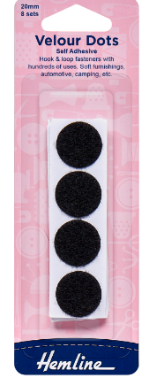 Hook & Loop Dots: Stick-On: 8 Sets of 20mm