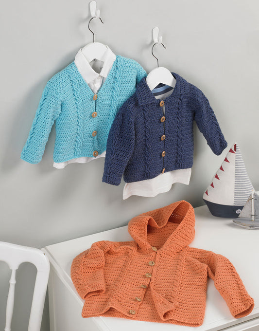 Knitting Pattern Boy's V Neck Collared & Hooded Cardigans In Snuggly DK